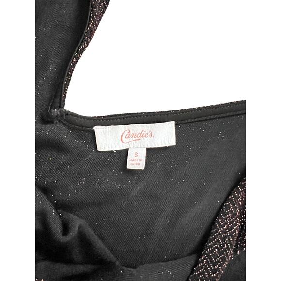 Candie's Twist Front V-Neck Stretchy Sparkle Jumpsuit Rose Gold Shimmer Size S - Picture 5 of 9